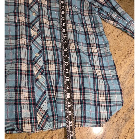 Talbots Womens Size XL Blue Plaid Button Up Shirt Metallic Thread - Picture 4 of 13